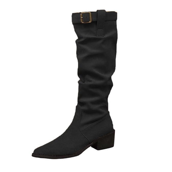 Dasayo Boots for Women Comfort Mid-Calf Slouch Black Snip Toe Casual Buckle Boots Women Shoes 36