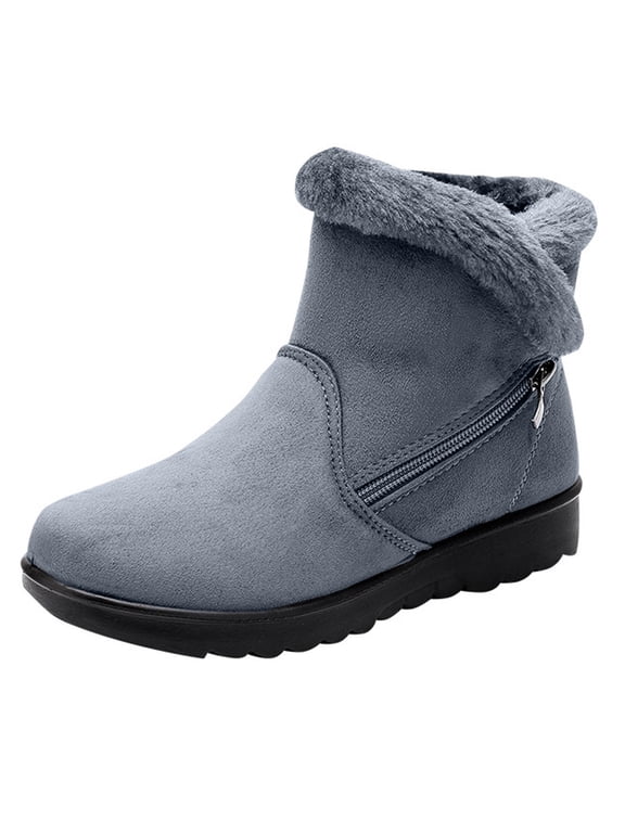 Boots for Women Gray Non Slip Snow Ankle Winter Warm Ski Furry Boots Ladies Shoes 35
