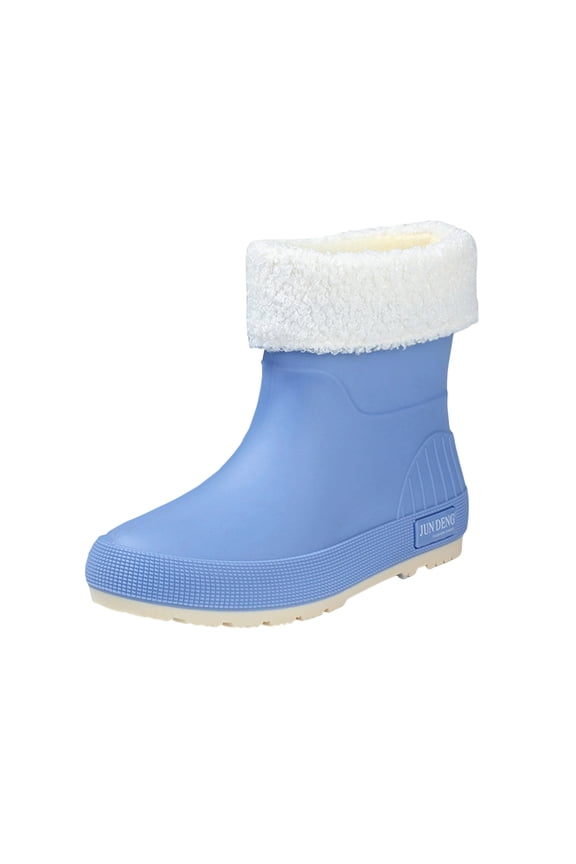 Boots for Women Waterproof Rain Ankle Sky Blue Fall Flat Heel Slip on Booties Shoes Women 35