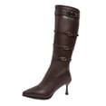 thumbnail image 1 of Dasayo Bronze Womans Boots Mid-Calf Pointed Toe Dress Buckles Faux Leather Business High Heel Boots Shoes for Women 41, 1 of 9