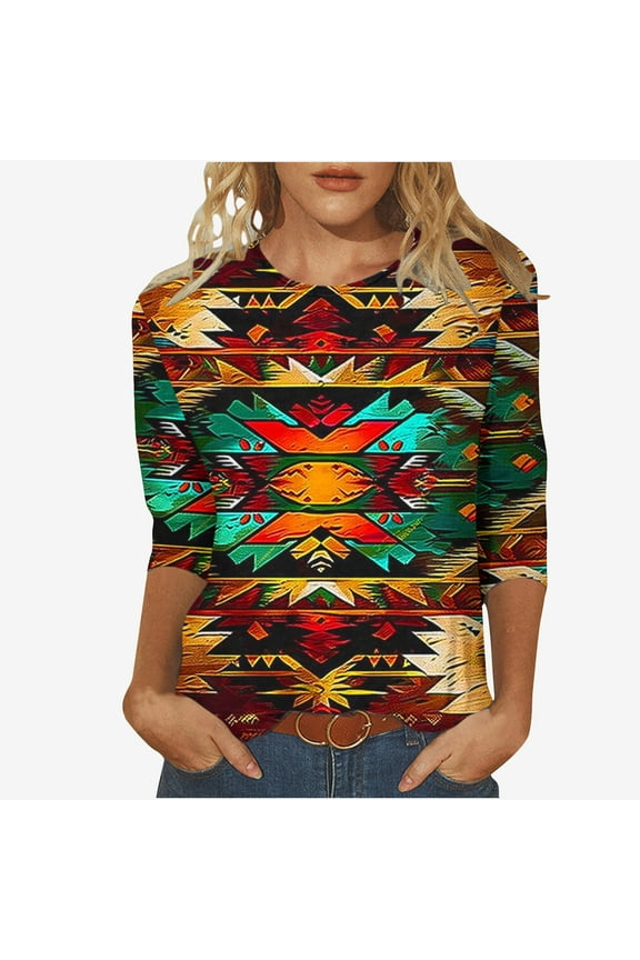 Bronze Womans Tops Tunic 3/4 Sleeve Vintage Shirts Cozy Graphic Loose Fitting Sweat Shirts for Womens S