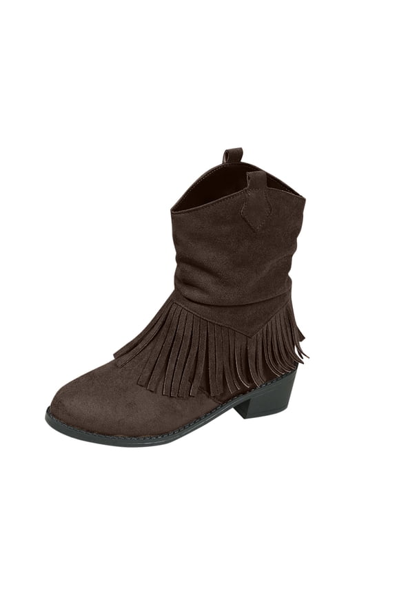 Bronze Women Boots Footwear Slouch Wide Calf Mid-Calf Cowgirl Low Heel Fringe Western Boots Women Shoes 43