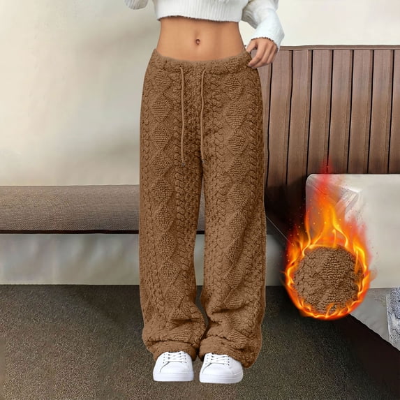 Dasayo Bronze Women's Pants Pajama Fleece Palazzo Loose Elastic Waist Drawstring Wide Leg Pants Joggers for Women XXL