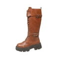 thumbnail image 1 of Dasayo Brown Booties for Women Wide Calf Mid-Calf Chunky Low Heel Lace up Motorcycle Faux Leather Boots Womens Shoes 38, 1 of 9