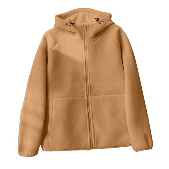 Dasayo Brown Coat Women Fuzzy Zip up Fleece Hooded Loose Buttons Drawstring Coats Shacket Women M