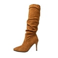 thumbnail image 1 of Dasayo Brown Womans Boots Mid-Calf Slouch Dress Wide Calf High Heel Pointed Toe Boots Ladies Shoes 37, 1 of 9