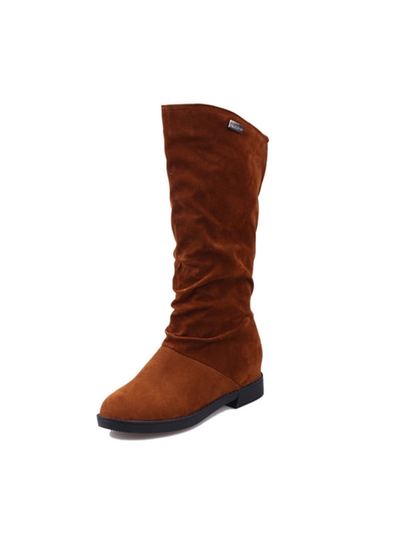 Brown Womans Boots Mid-Calf Wide Calf Slouch Comfort Soft Snip Toe Shoes Shoes Women 40