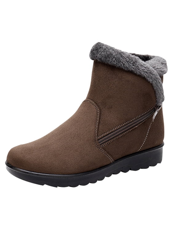 Brown Women Boots Ankle Snow Non Slip Furry Winter Warm Ski Boots Woman Shoes 35