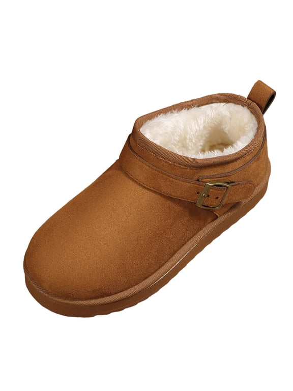 Brown Women Boots Footwear Furry Ankle Snow Buckle House Winter Fuzzy Booties Ladies Shoes 43