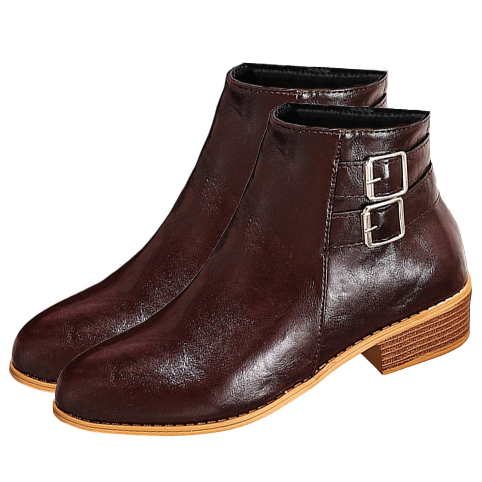Dasayo Brown Women's Boots Dress Chelsea Ankle Side Zipper Faux Leather — free download