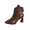 thumbnail image 1 of Dasayo Brown Womens Boots Wide Calf Ankle Pointed Toe Faux Leather Block Heel Cozy Dress Boots Womans Shoes 42, 1 of 9