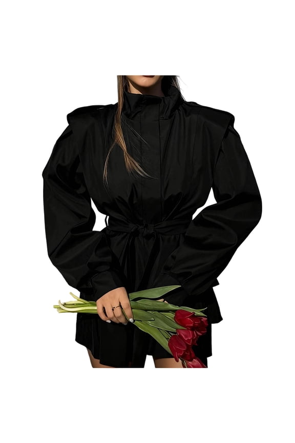 Business Work Coat Women Dress Black Trench Collared Bandage Coats Shacket Women L