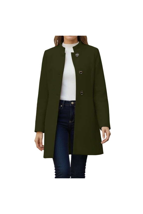 Business Work Women's Coats Trench Overcoat Green Buttons Long Anorak Jacket for Women L