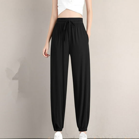 Dasayo Buttery Soft Womens Pants Black High Waist Pajama Taper Yoga Drawstring Joggers Womens Sweat Pants M