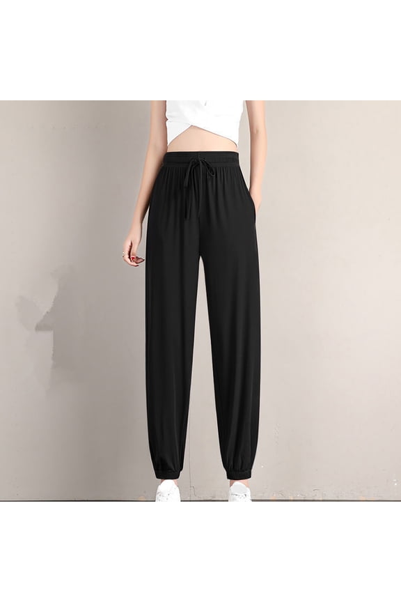 Buttery Soft Womens Pants Black High Waist Pajama Taper Yoga Drawstring Joggers Womens Sweat Pants M