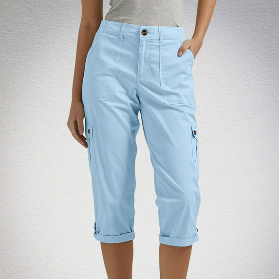 Dasayo Capris Casual Pants for Women Summer High Waisted Zipper Trousers Womens Joggers $5.00 L