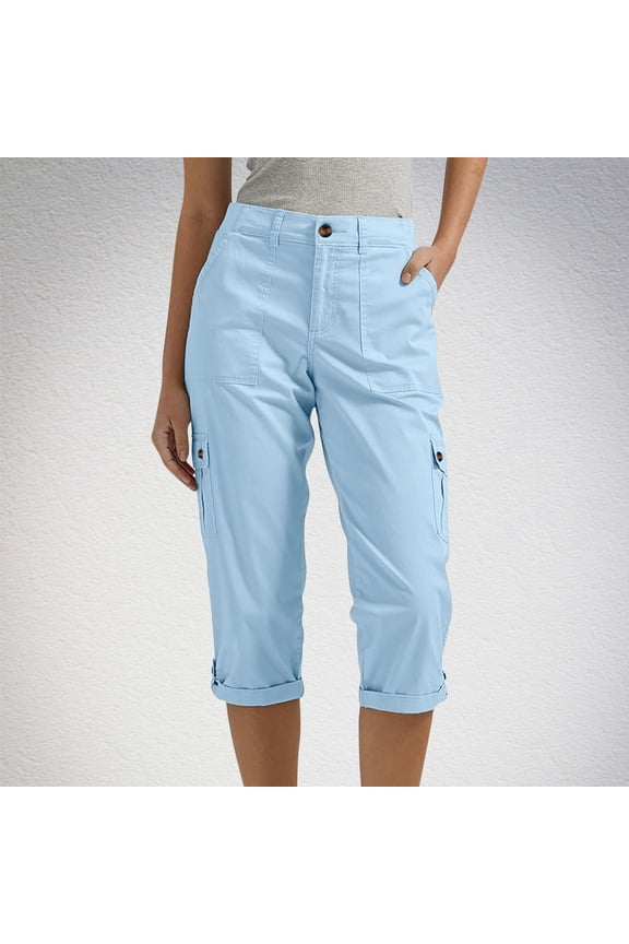 Capris Casual Pants for Women Summer High Waisted Zipper Trousers Womens Joggers $5.00 L