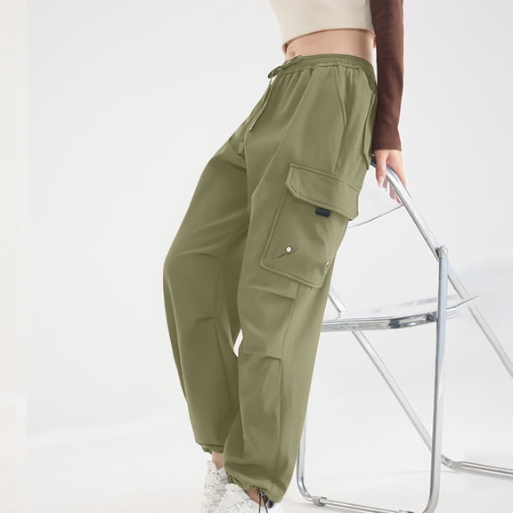 Dasayo Cargo Pants for Women Trendy Green Taper Hiking Drawstring Multiple Pockets Sports Pants Women's Joggers S