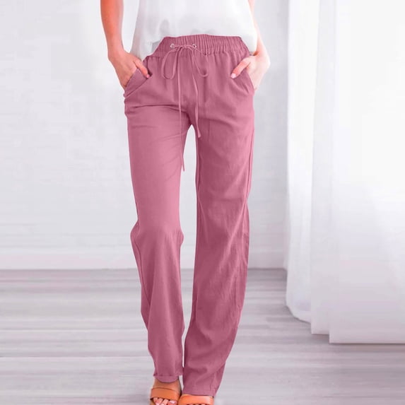 Dasayo Casual Ladies Pants High Waist Cotton Fall Pink Drawstring Comfy Pants Joggers for Women XL