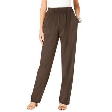 Dasayo Casual Pants for Womens Elastic Waist Solid Trousers with Pockets Plus Size Straight Leg Slacks