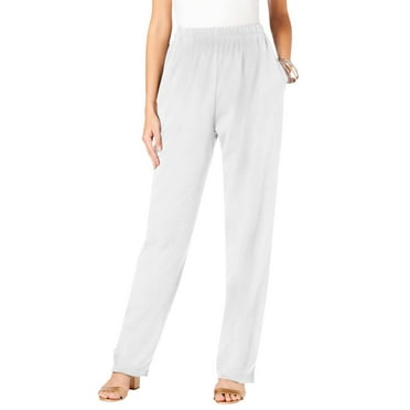 Dasayo Casual Pants for Womens Elastic Waist Solid Trousers with Pockets Plus Size Straight Leg Slacks