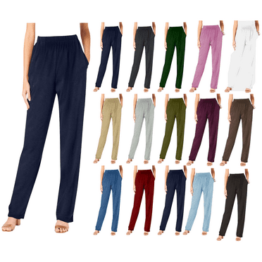 Dasayo Casual Pants for Womens Elastic Waist Solid Trousers with Pockets Plus Size Straight Leg Slacks