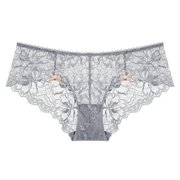 Dasayo Cheeky Panties for Women Gray Briefs See Thru Cutout Lace Lingerie Hipster Panties for Girls XL