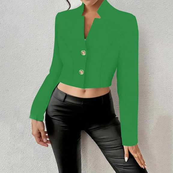 Dasayo Cheeky Tops for Women Trendy Long Sleeve Cropped Green Solid Collared Button-Up Shirts Sweatshirt for Women L