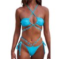 thumbnail image 1 of Dasayo Cheeky Womens Bikini Blue Halter Beach 2 Piece Bandage Criss Cross String Bikini Sets Womens Bathing Suits S, 1 of 4