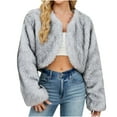 thumbnail image 1 of Dasayo Cheeky Womens Coats Cropped Open Front Gray Faux Jackets Curved Hem Fuzzy Cardigan Womens Jackets Trendy XXXL, 1 of 8