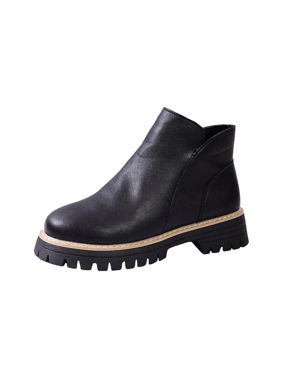 Chelsea Women Boots Footwear Ankle Black Cowgirl Western Faux Leather Side Zipper Booties Women Shoes 43