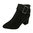 thumbnail image 1 of Dasayo Chelsea Womens Boots Ankle Pointed Toe Black Low Heel Western Buckle Side Zip Boots Shoes Women 35, 1 of 5