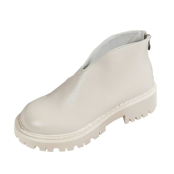 Dasayo Chunky Women's Boots White Snow Ankle Block Heel Faux Leather Slip on Booties Womans Shoes 36