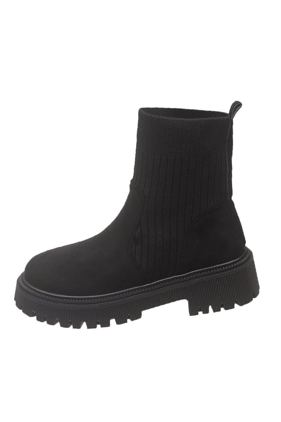 Chunky Womens Booties Black Hiking Ankle Non Slip Comfy Stretchy Boots Womans Shoes 36