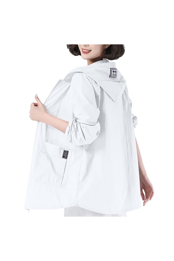 Coat Women Windbreaker White Plus Size Full-Zip Light Weight Hooded Hiking Jacket Shacket Women XXXXXL