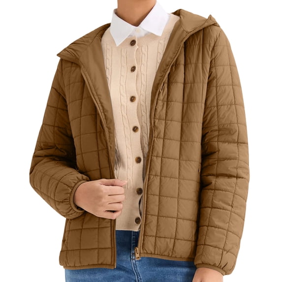 Dasayo Coats for Women Cotton Casual Quilted Bronze Hooded Zip up Light Weight Clothes Jacket for Women XL