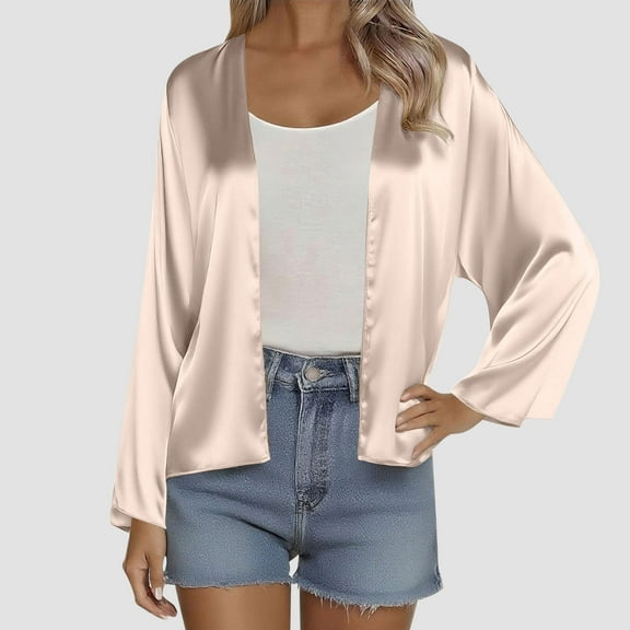 Dasayo Comfy Womens Tops Long Sleeve Gold Open Front Solid Seamless Cardigans Shirts for Women Trendy M