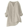 thumbnail image 1 of Dasayo Cotton Linen Women Tops Long Long Sleeve Yellow V-Neck T-Shirt Button down Loose Business Shirts Womens T Shirt L, 1 of 7