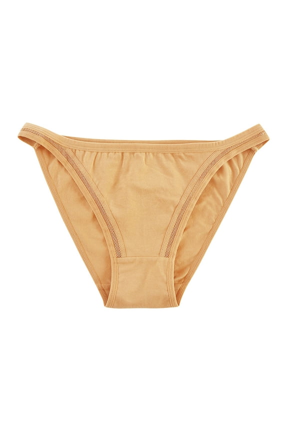 Cotton Women's Panties Beige V-Strings Cheeky Solid Mid Waist Hipster Underpants for Women Hipster XL