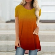 Dasayo Crew Neck Summer Tops for Women Yellow Tunic Tops Short Sleeve Multicolor Clothes Size S