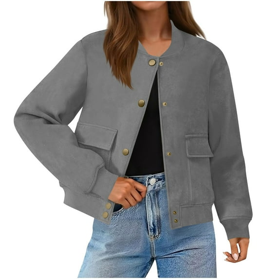 Dasayo Cropped Women Coats Barn Bomber Gray Varsity Motorcycle Jacket Womens Jackets Trendy M