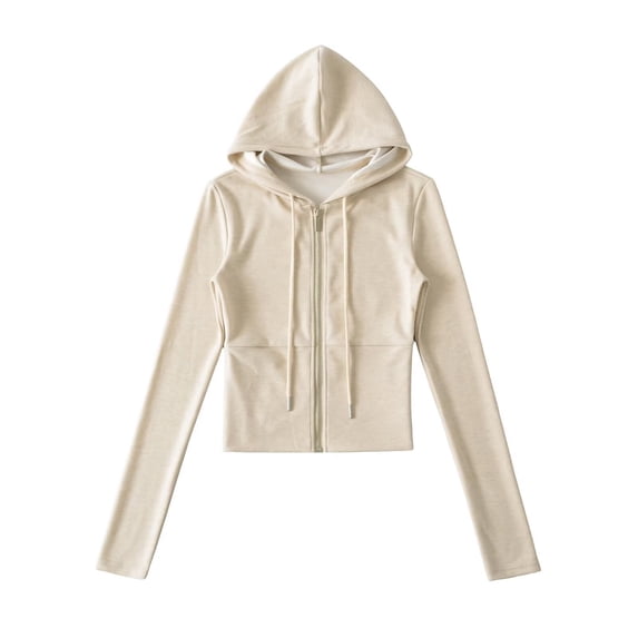 Dasayo Cropped Women's Coats Beige Zip up Hooded Drawstring Yoga Light Weight Hoodies Jackets for Women Trendy L