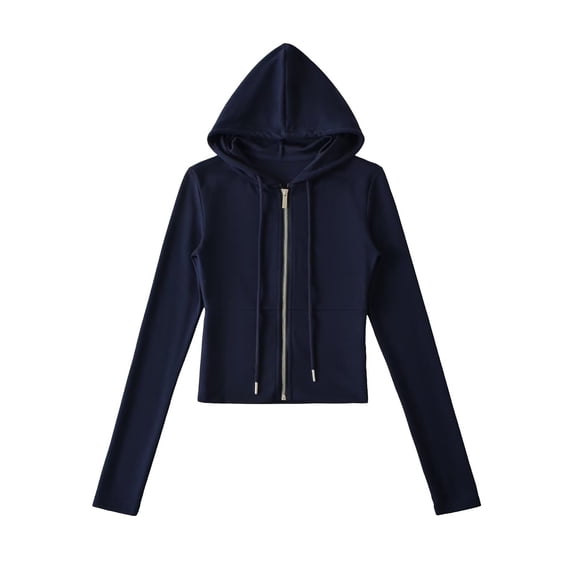 Dasayo Cropped Womens Coats Zip up Blue Yoga Light Weight Hooded Drawstring Hoodies Shacket Women L