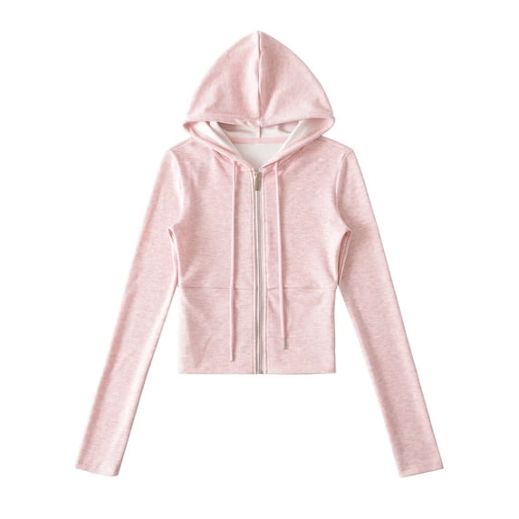 Dasayo Cropped Womens Coats Zip up Pink Yoga Light Weight Drawstring Hooded Hoodies Womens Jacket L