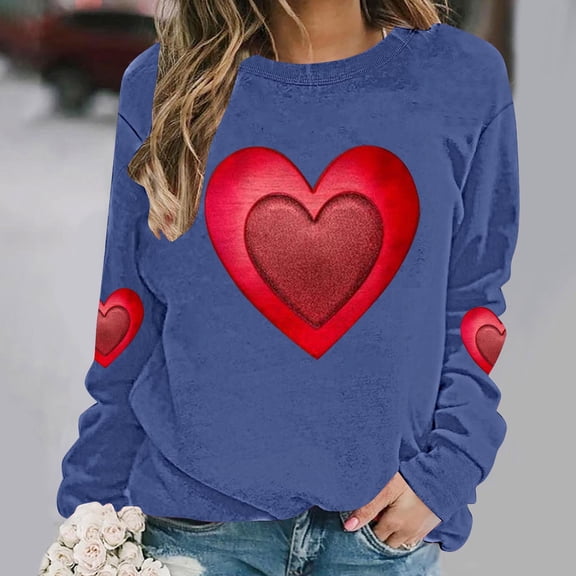 Dasayo Cute Sweat Shirts for Womens Blue Winter Valentine's Day Sweatshirts Pullover Heart Shirts Women's Tops XXXXL