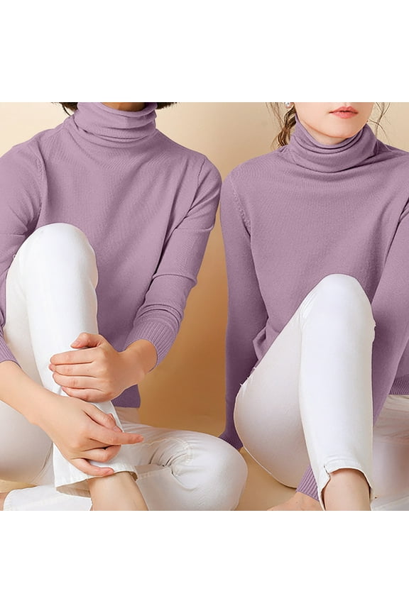 Cute Tops for Teen Girls Long Sleeve Knitting Cotton Solid Turtleneck T-Shirts Womens Tee Shirts for $4