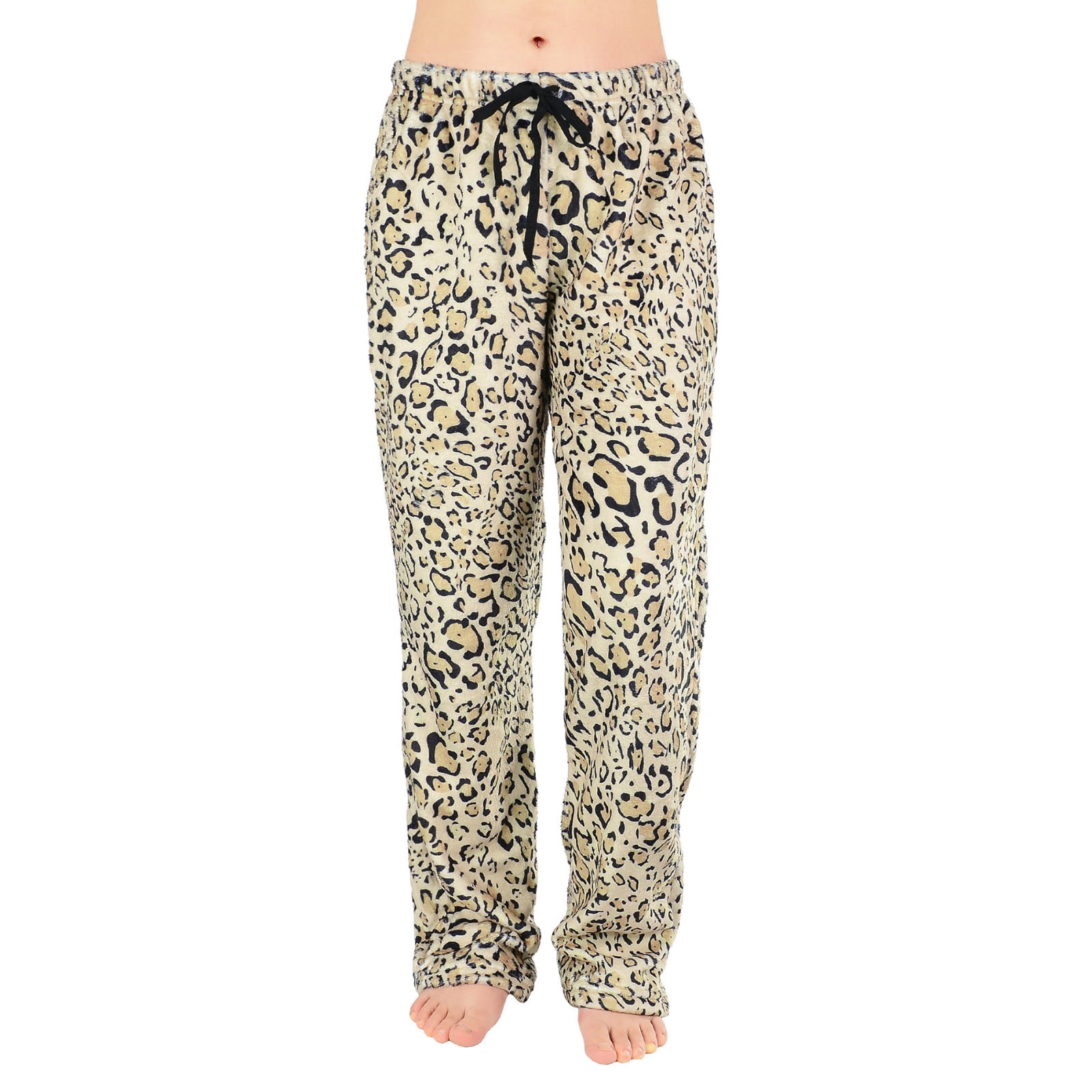 Dasayo Drawstring Pajama Pants for Womens Fleece Straight Leg Lounge Pants Casual Leopard Print Sleep Trousers