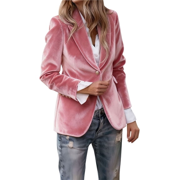 Dasayo Dress Women Blazers Business Work Pink Velvet Collared Fitted Blazer Jacket for Women L