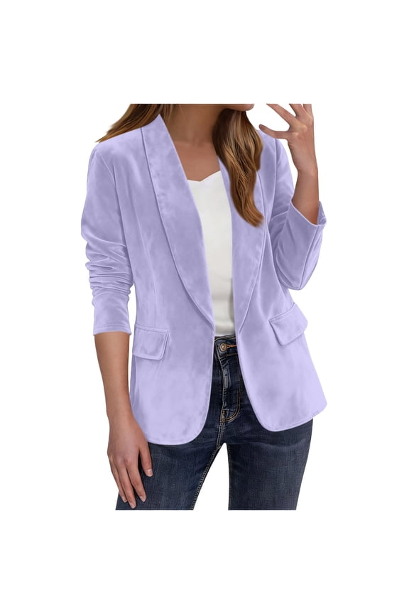 Dress Women Blazers Purple Open Front Collared Suit Business Casual Blazer Women Coat S