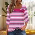 thumbnail image 1 of Dasayo Dressy Ladies Tops and Blouses Pink Business Casual 3/4 Sleeve Buttons Striped Blouses Women's T Shirts M, 1 of 5
